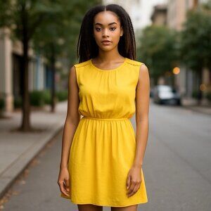 Yellow Summer Dress Feminine  Blouson Tank Women Medium Sleeveless Party